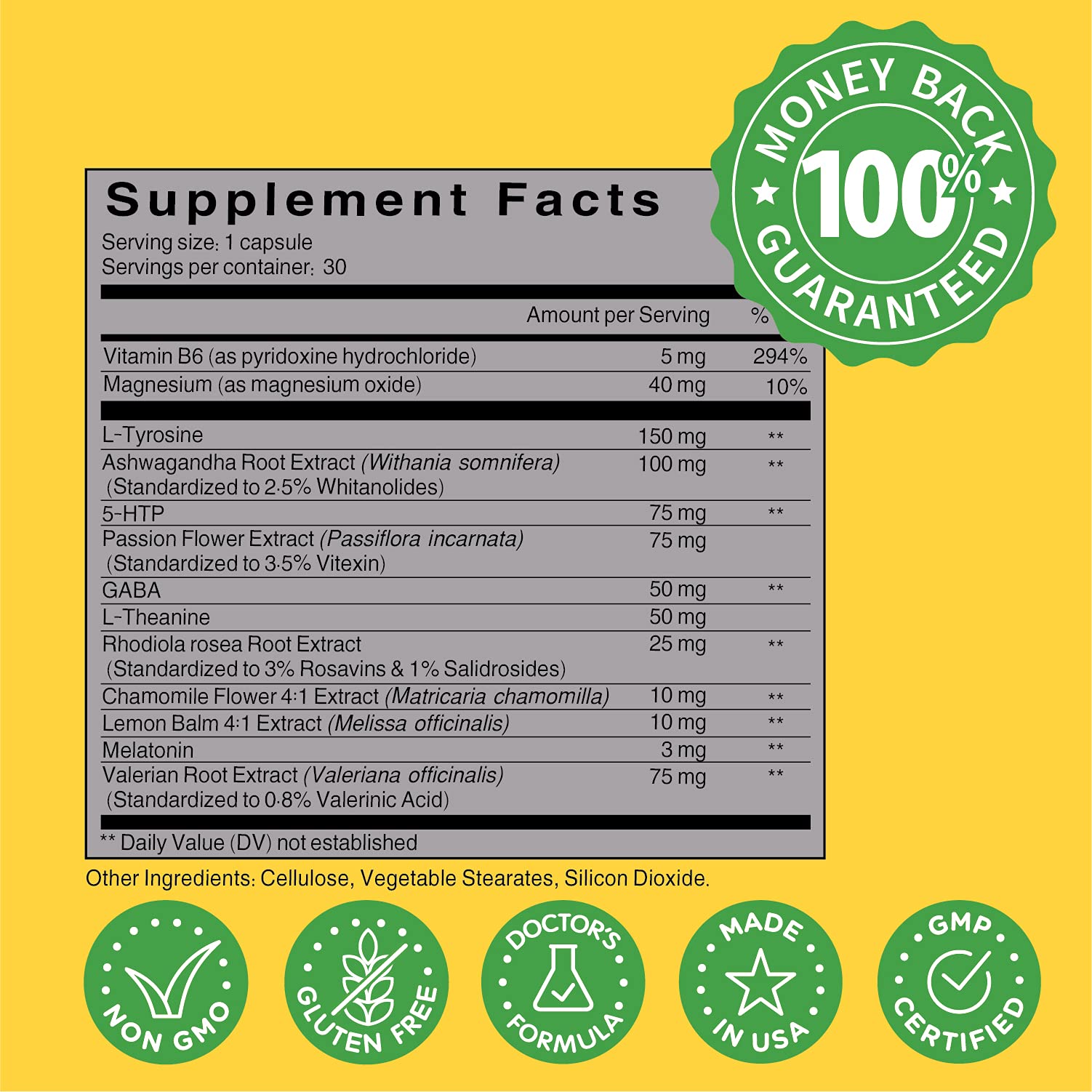 NooMost Mood Support etiqueta de frasco con ingredientes naturales y enfoque en bienestar diario