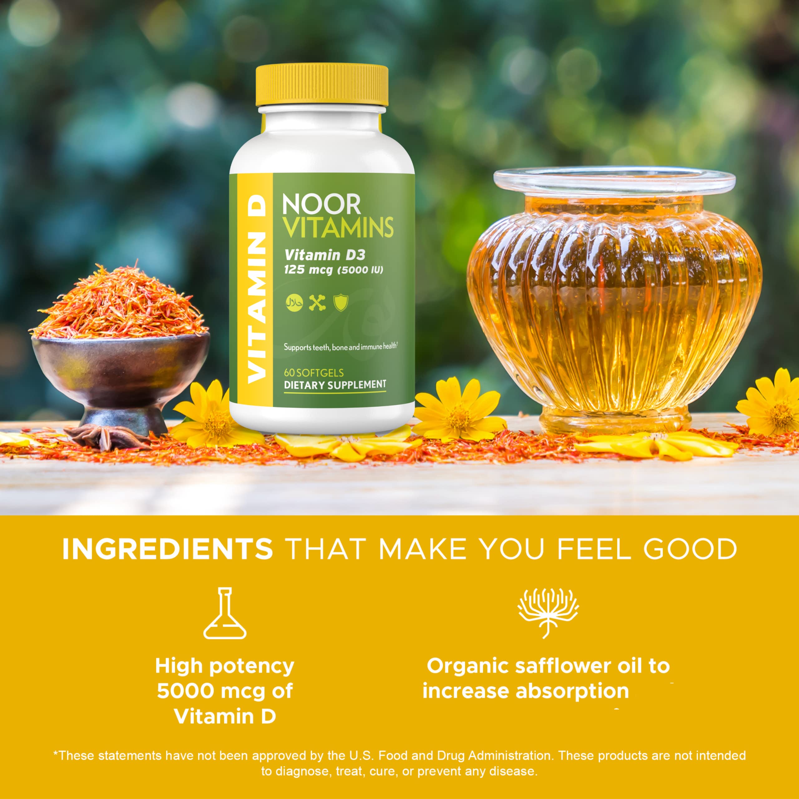 Producto libre de gluten Noor Vitamins D3 5000 UI.