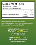 Noor Vitamins D3 tabletas 1000IU en envase listo para uso diario