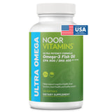 Noor Vitamins Ultra Omega 3: botella con cápsulas para uso diario.