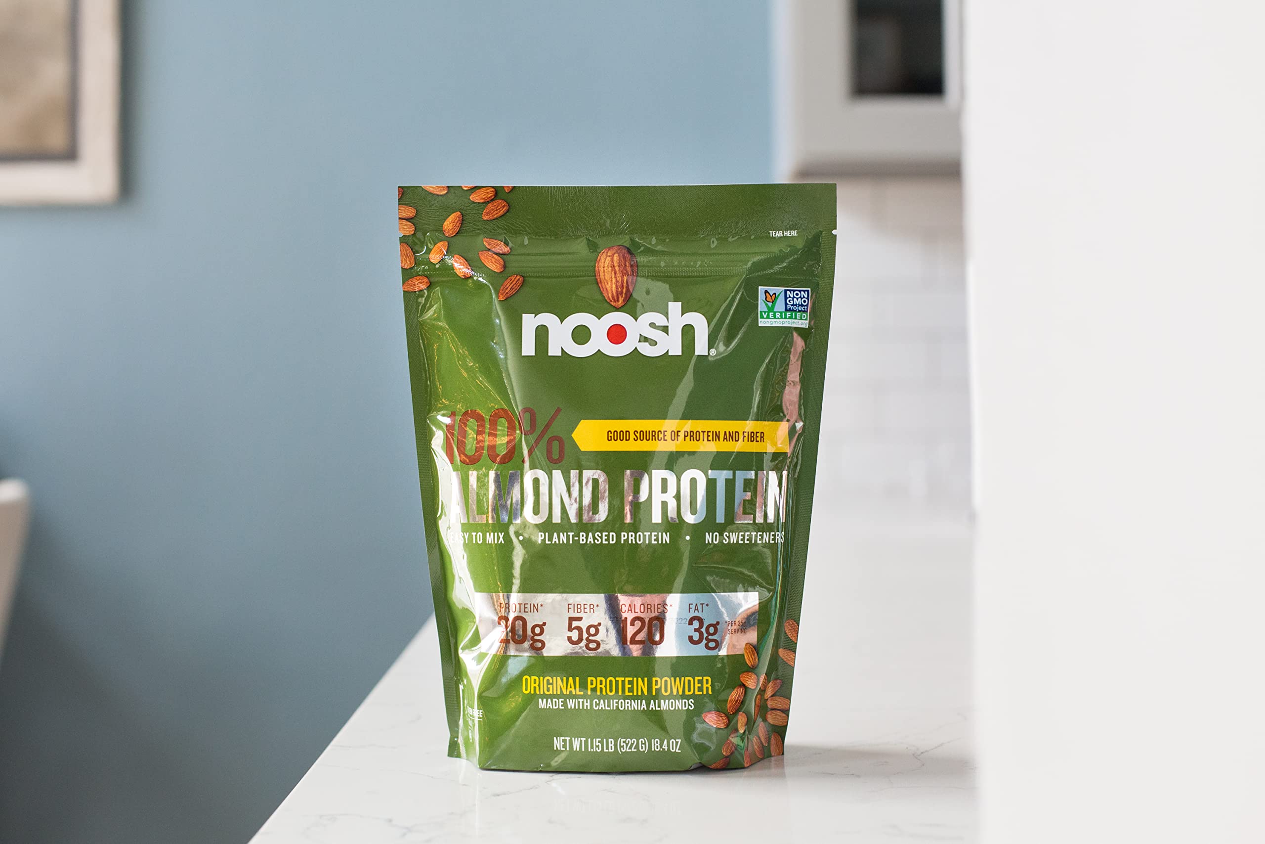 NOOSH cuchara medidora muestra porción exacta para 20 g de proteína.