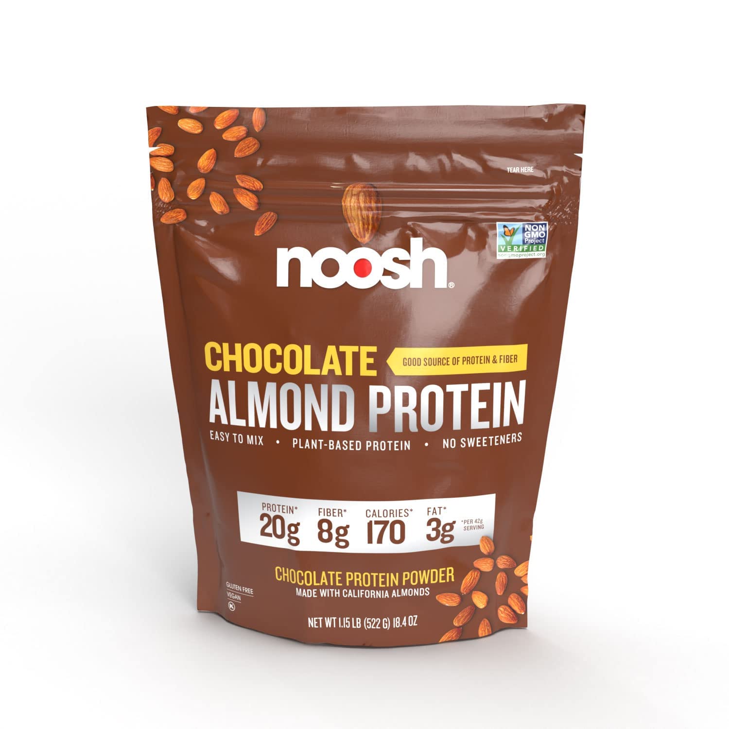 NOOSH proteína de almendra chocolate en lata, ideal para desayunos proteicos