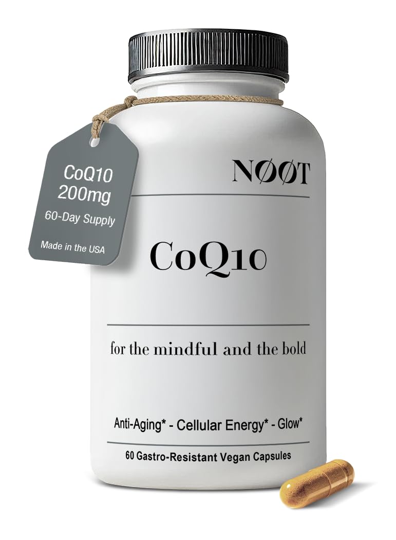 NØØT CoQ10 cápsulas en envase para energía diaria.