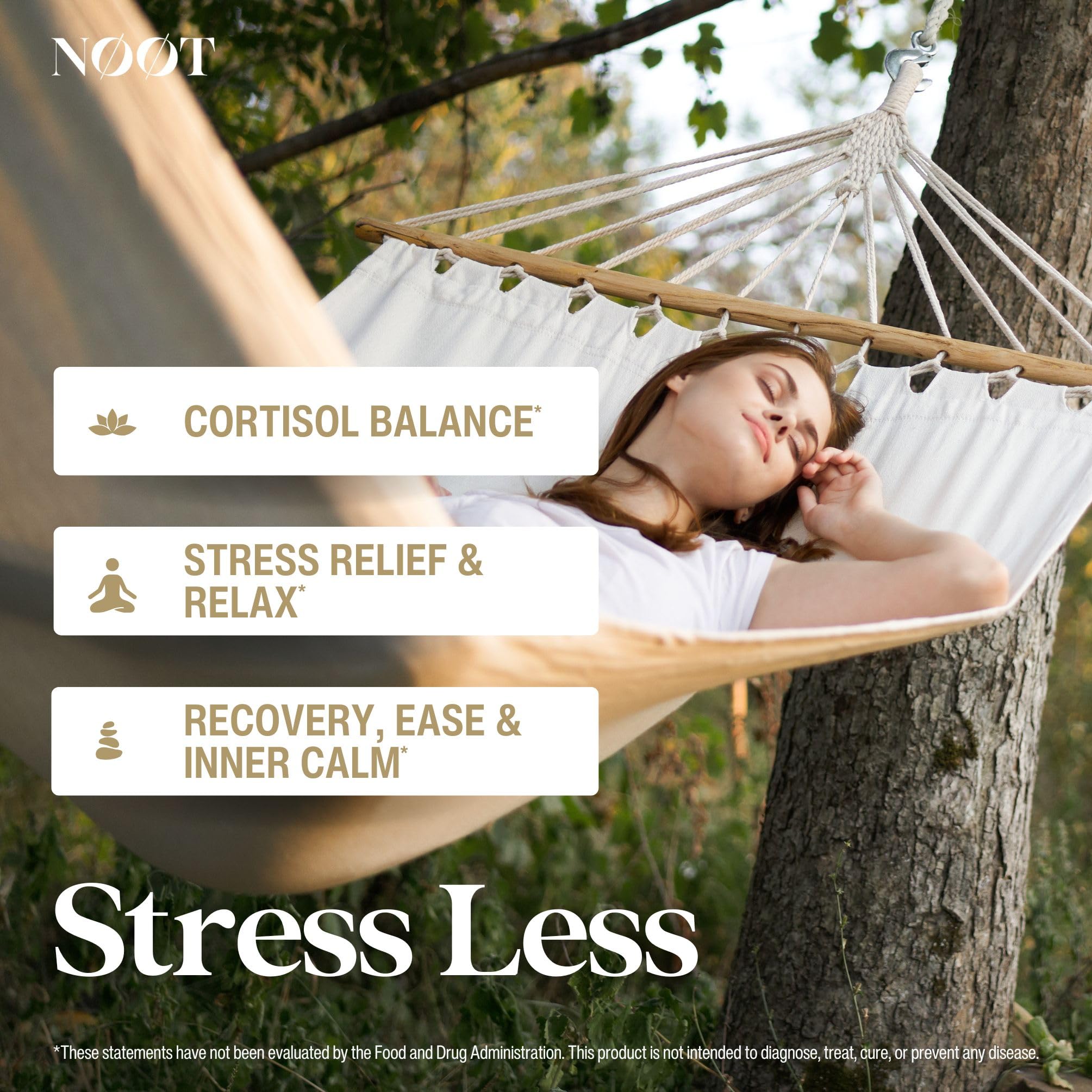 NOOT Stress Less: cápsulas cercanas que destacan calma sostenida.