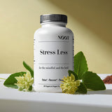 NOOT Stress Less: etiqueta detalle que resalta adaptógenos y enfoque equilibrante.