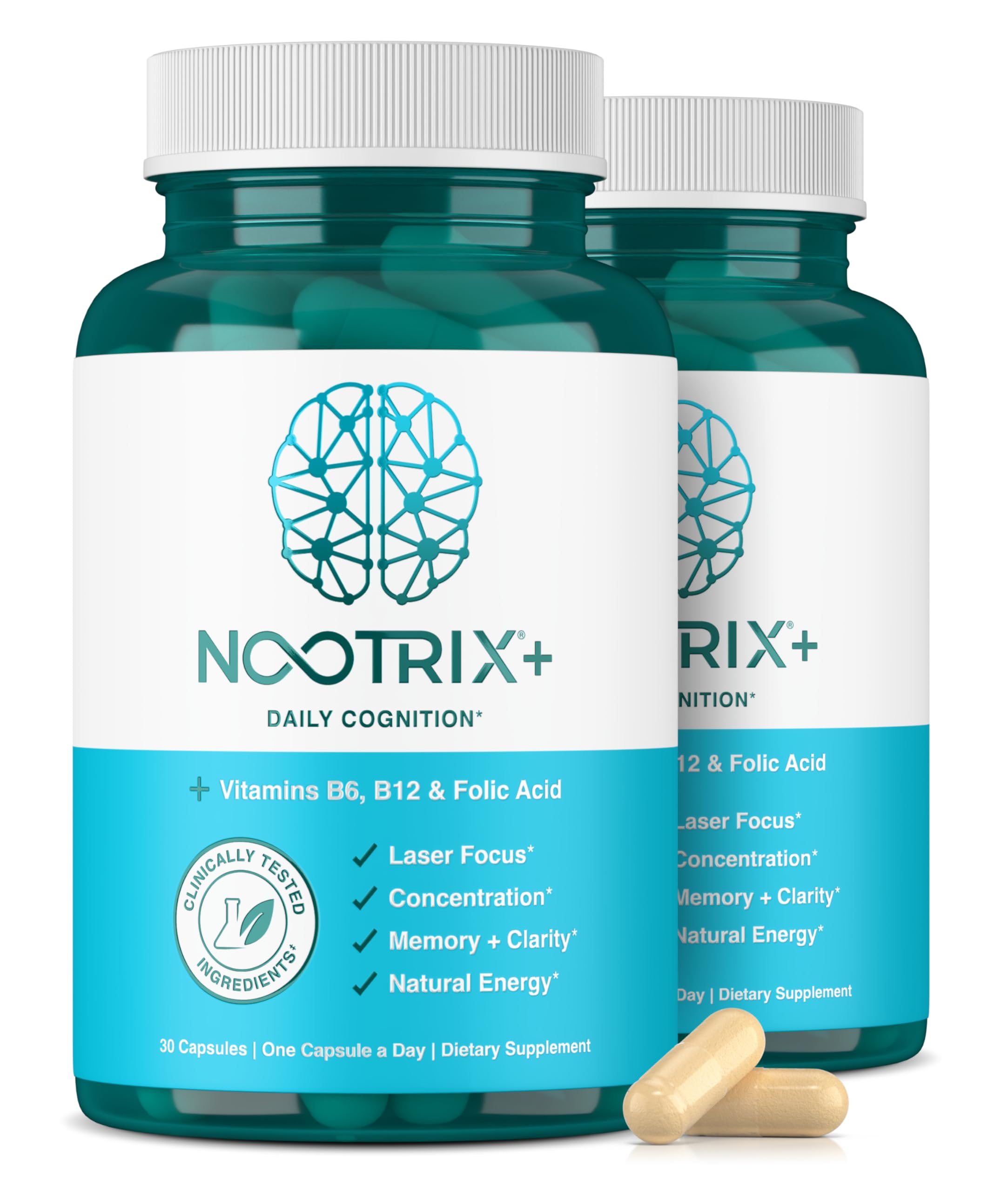 Nootrix Brain Plus: botella visible, facilita toma diaria para enfoque sostenido