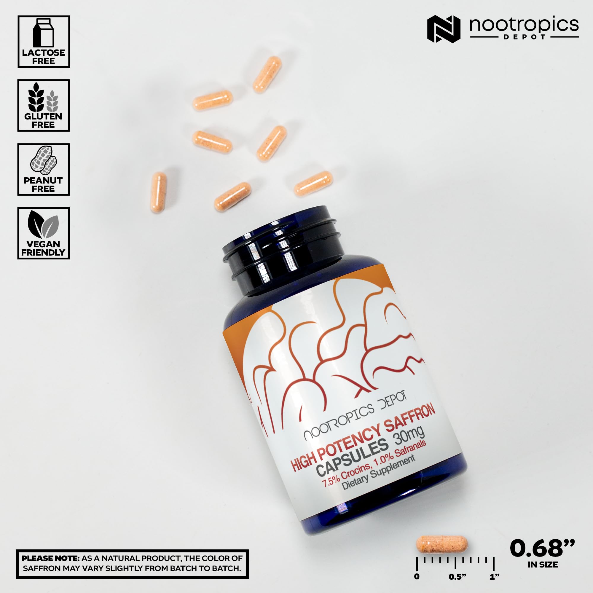 Nootropics Depot azafrán cápsulas para equilibrio emocional.