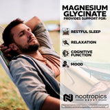 Bote de cápsulas Nootropics Depot, magnesio glicinato de alta biodisponibilidad.