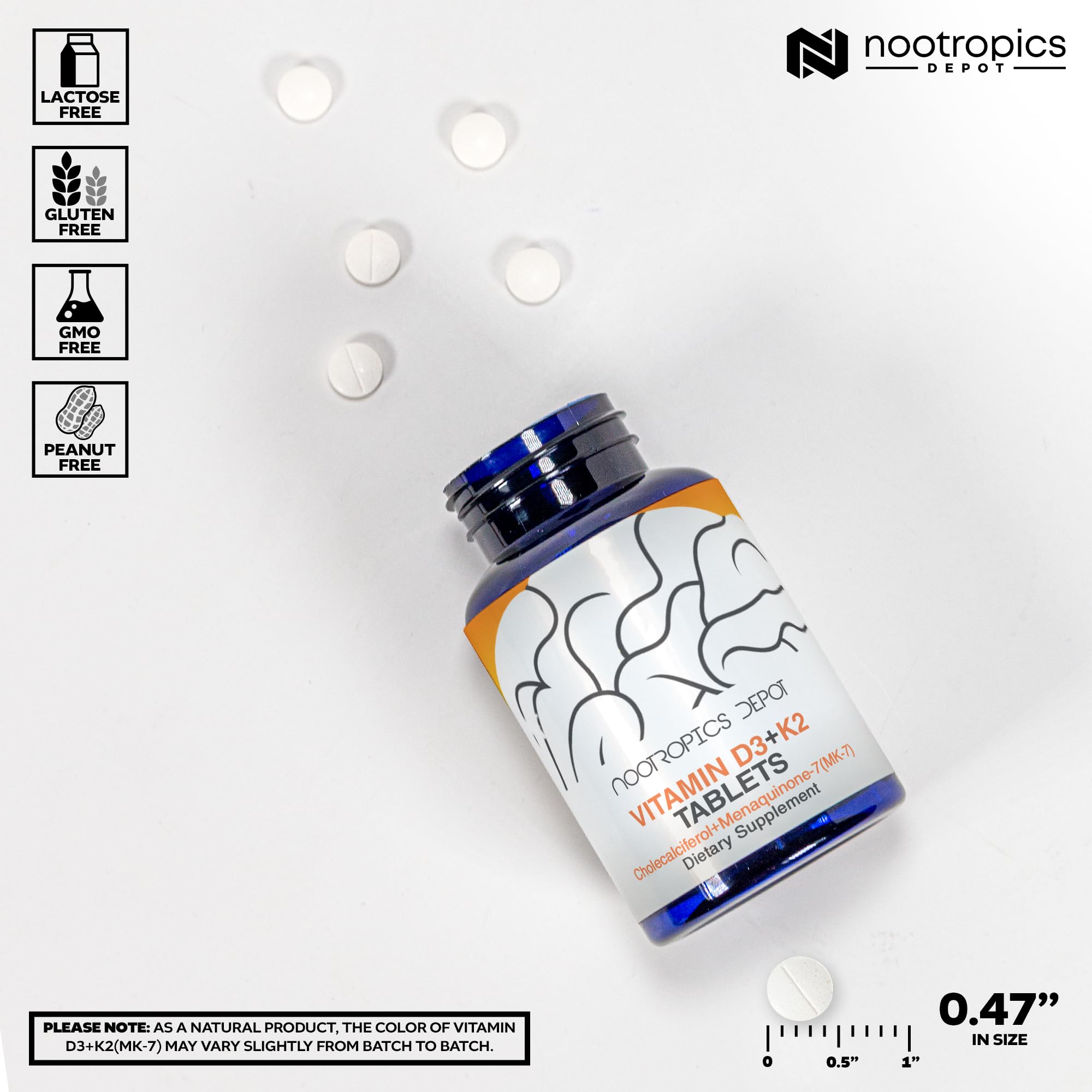 Nootropics Depot botella de tabletas D3-K2 para consumo diario