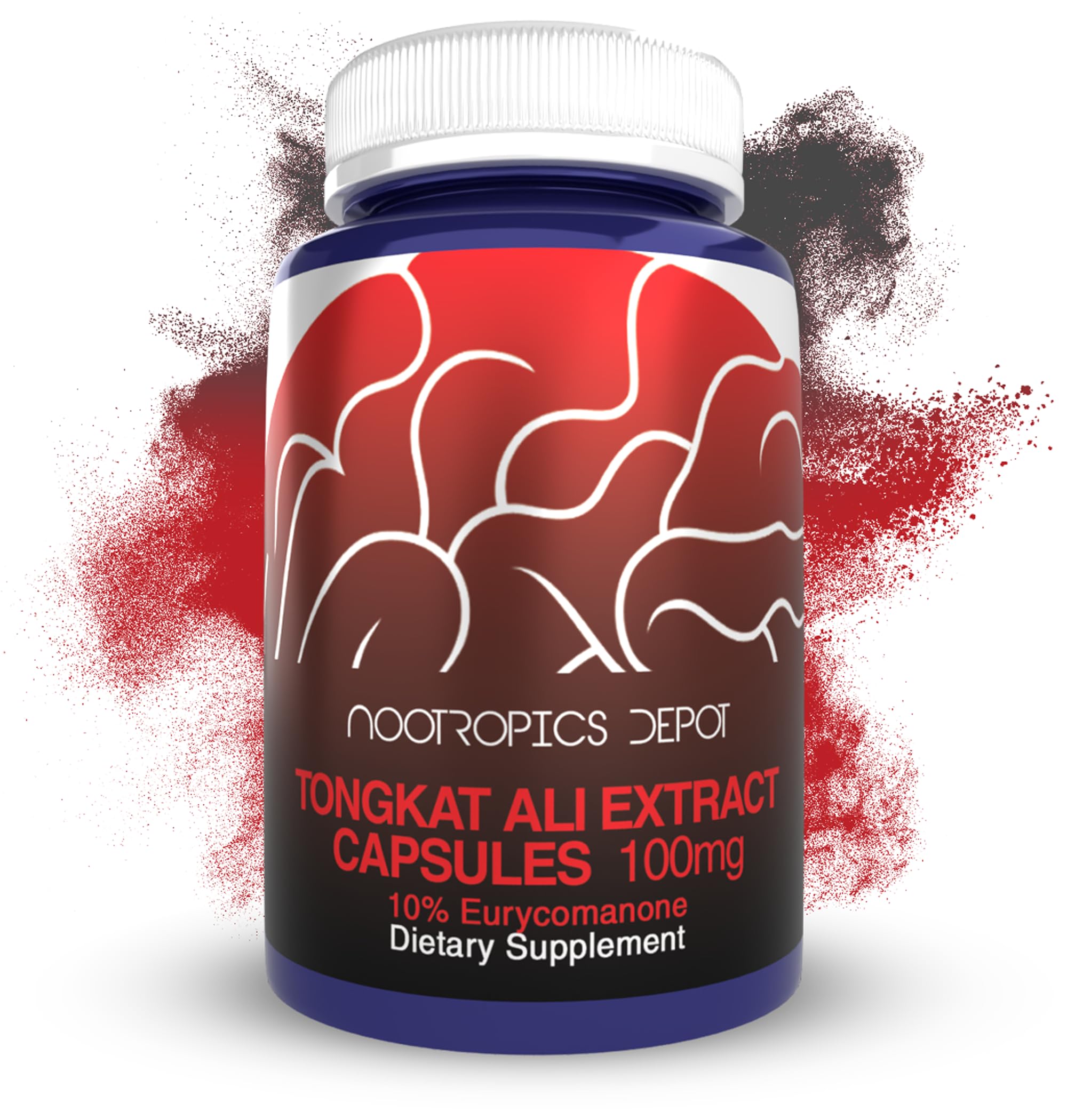 Nootropics Depot Tongkat Ali Extract Cápsulas, envase de 60 para energía y enfoque diario.