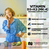 Nootropics Depot D3 K2 cápsulas dentro, uso diario para bienestar