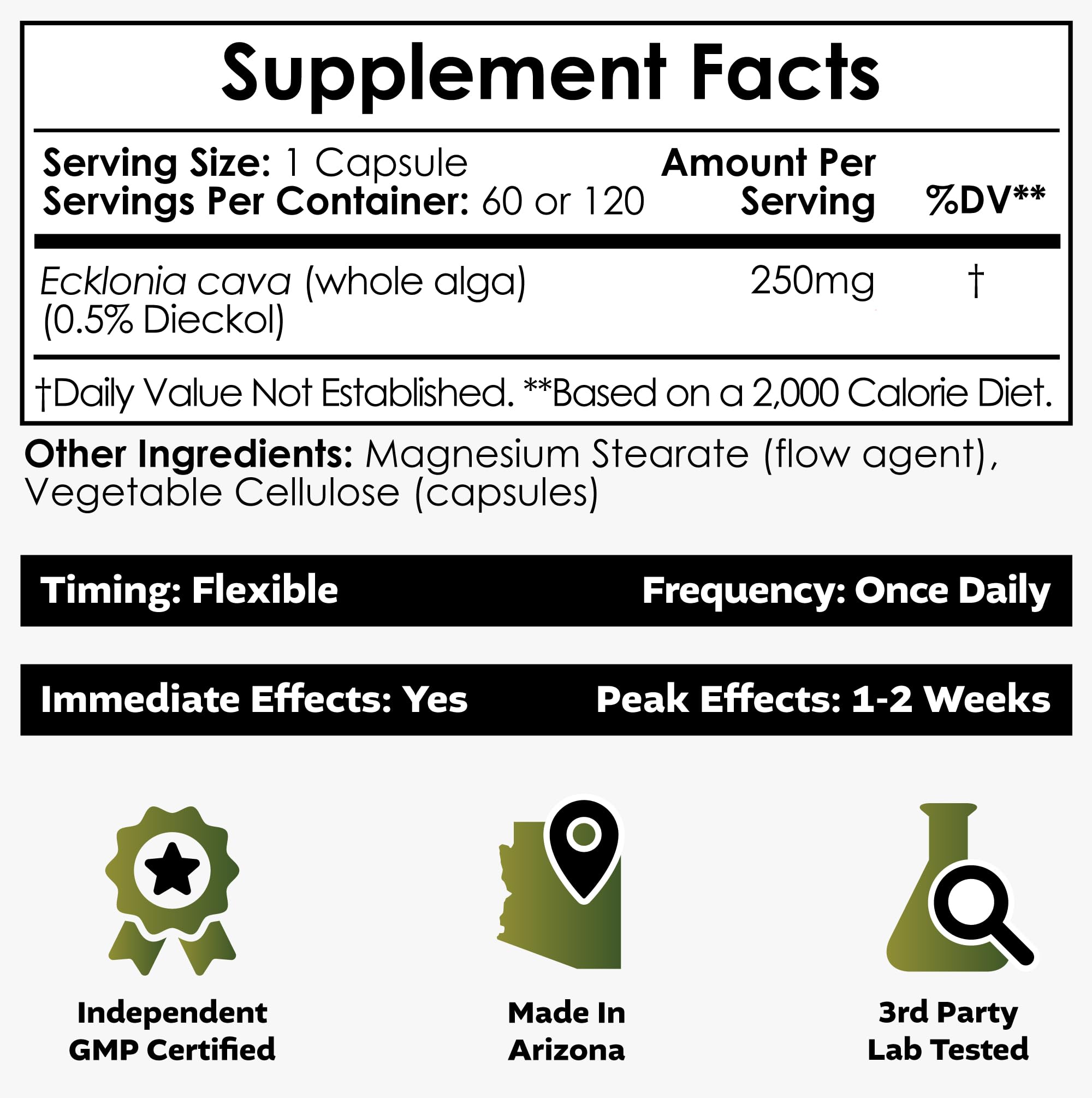 Nootropics Depot Ecklonia cava etiqueta de ingredientes, claridad para decisiones informadas.