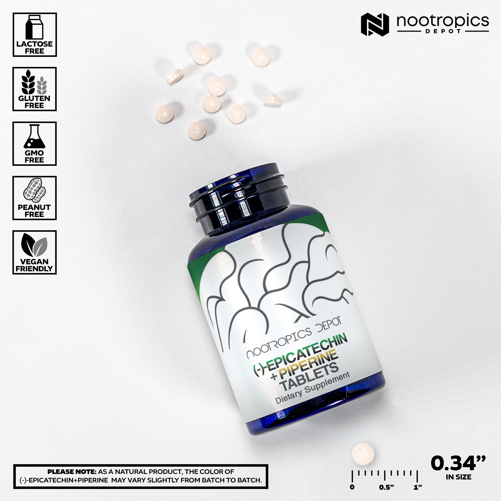 Nootropics Depot Epicatechin tabletas en mano, uso diario y resistencia.