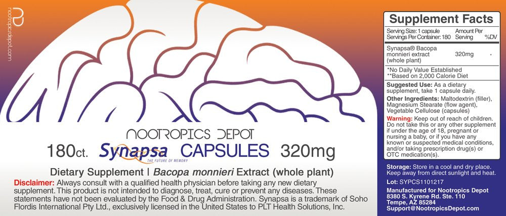Nootropics Depot Synapsa Bacopa Monnieri hojas para uso tradicional de hierba adaptógena