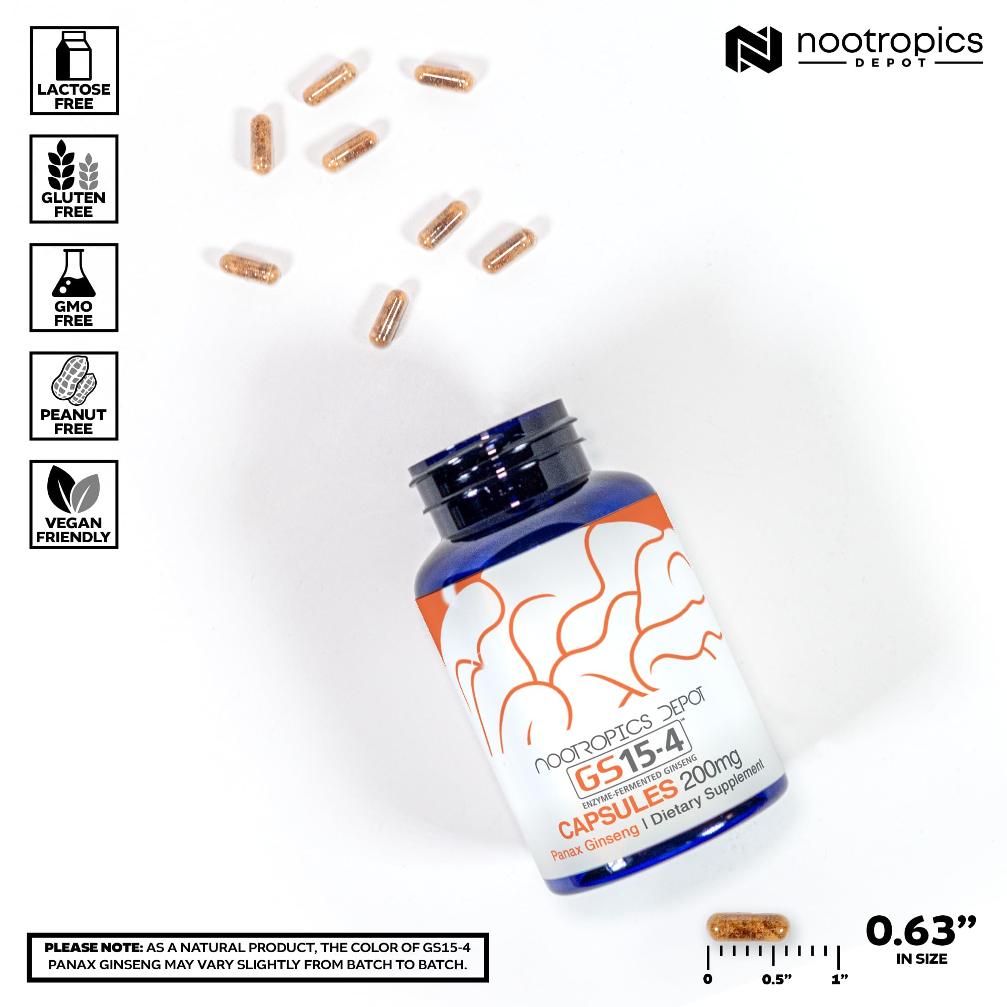 Bote de Nootropics Depot GS15-4 Panax Ginseng, cápsulas de 200 mg