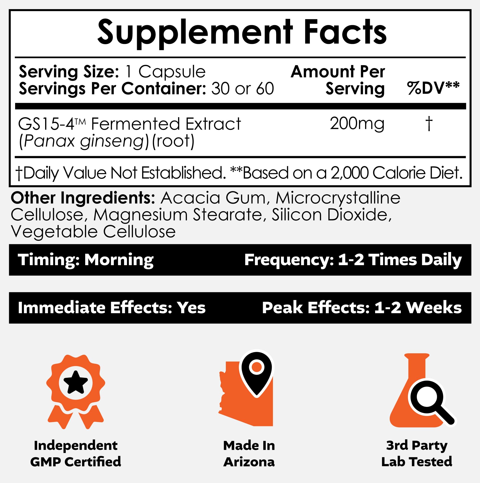 Etiqueta del GS15-4 Panax Ginseng de Nootropics Depot, identificación clara
