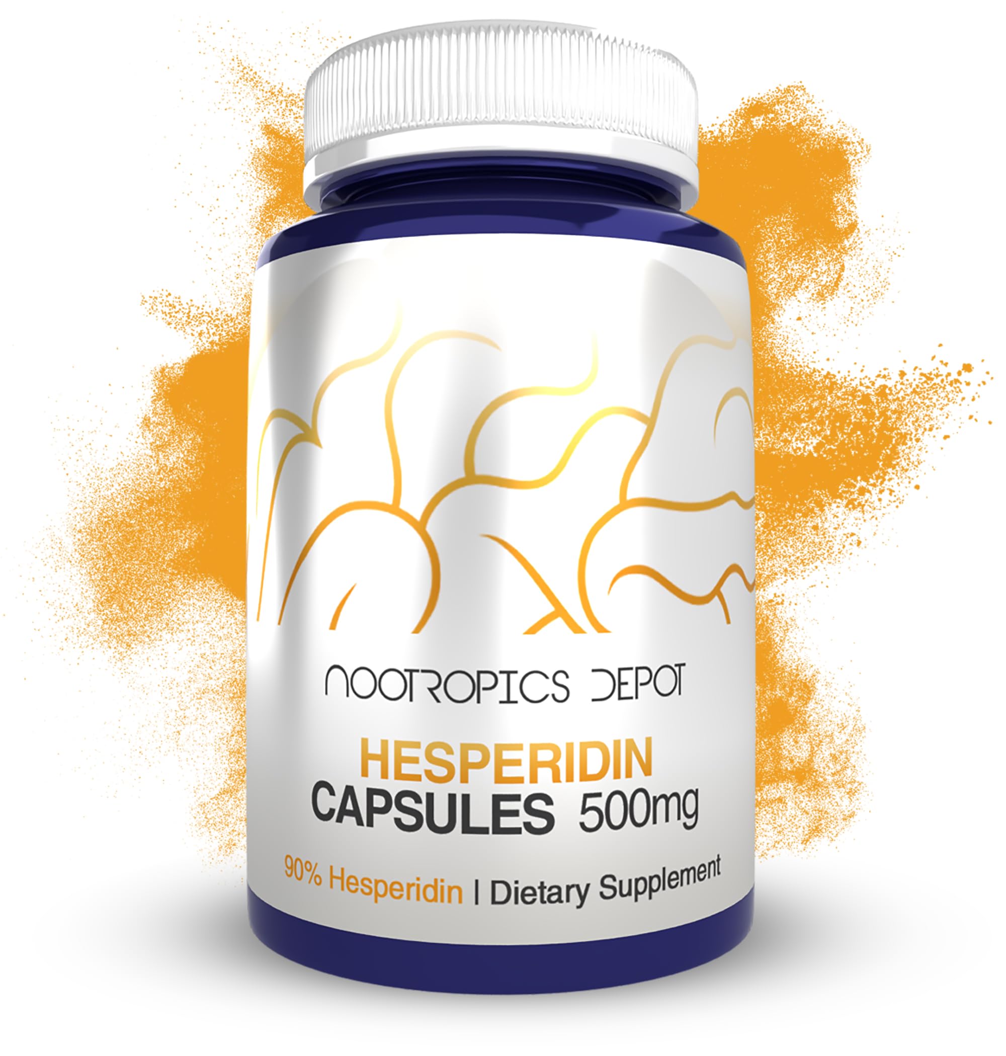 Nootropics Depot Hesperidina cápsulas 500 mg en botella, posible apoyo metabólico.