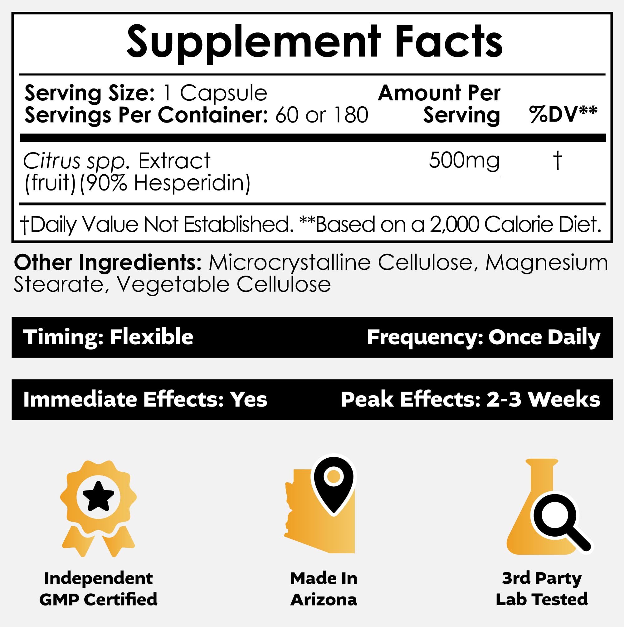 Nootropics Depot Hesperidina, etiqueta frontal, ayuda potencial para bienestar general.