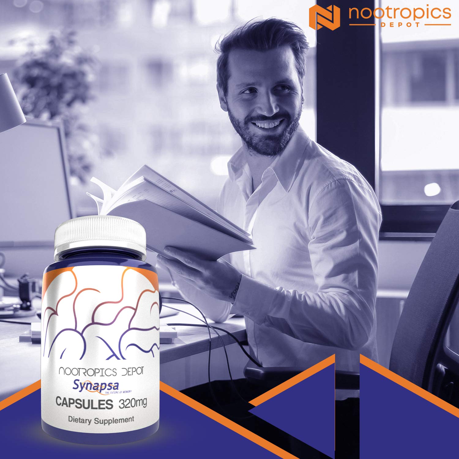 Nootropics Depot etiqueta de la caja mostrando extracto estandarizado Bacopa para memoria