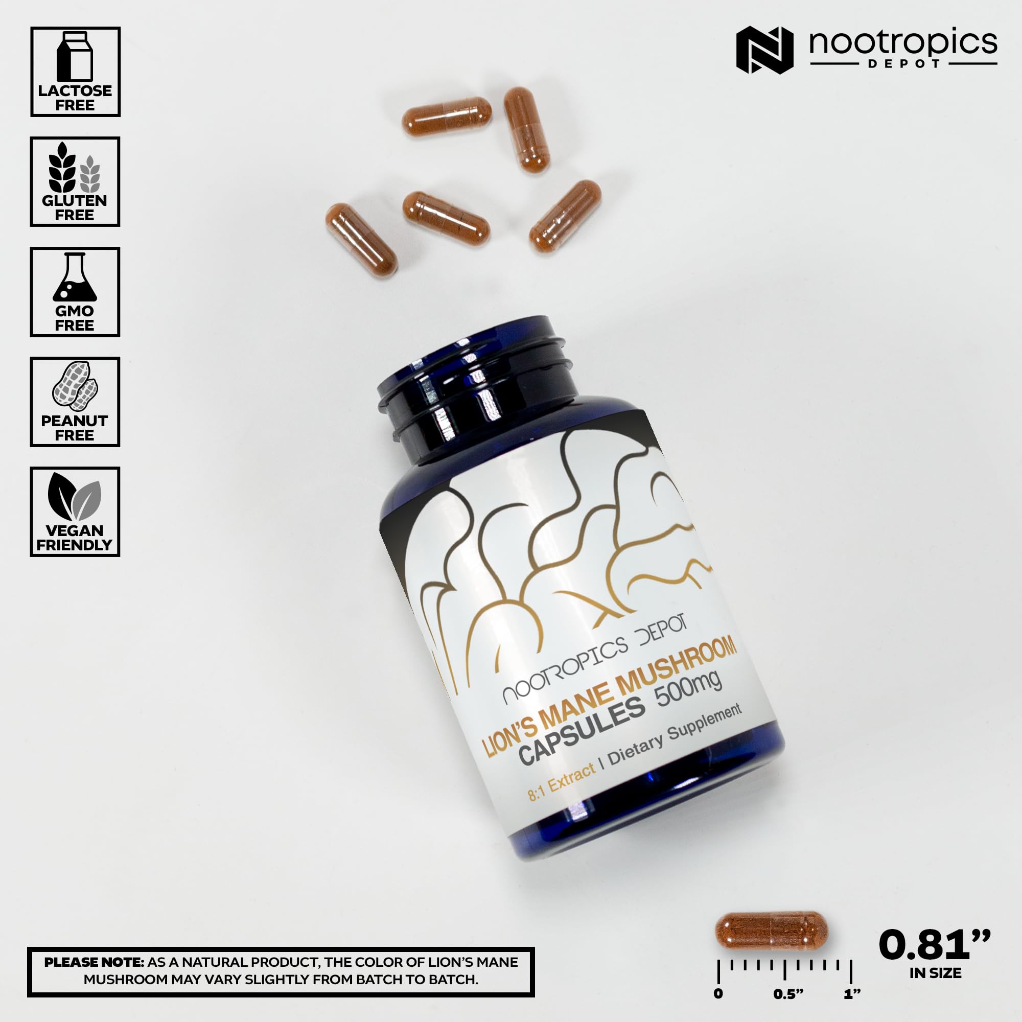 Etiqueta de melena de león de Nootropics Depot, información de calidad.