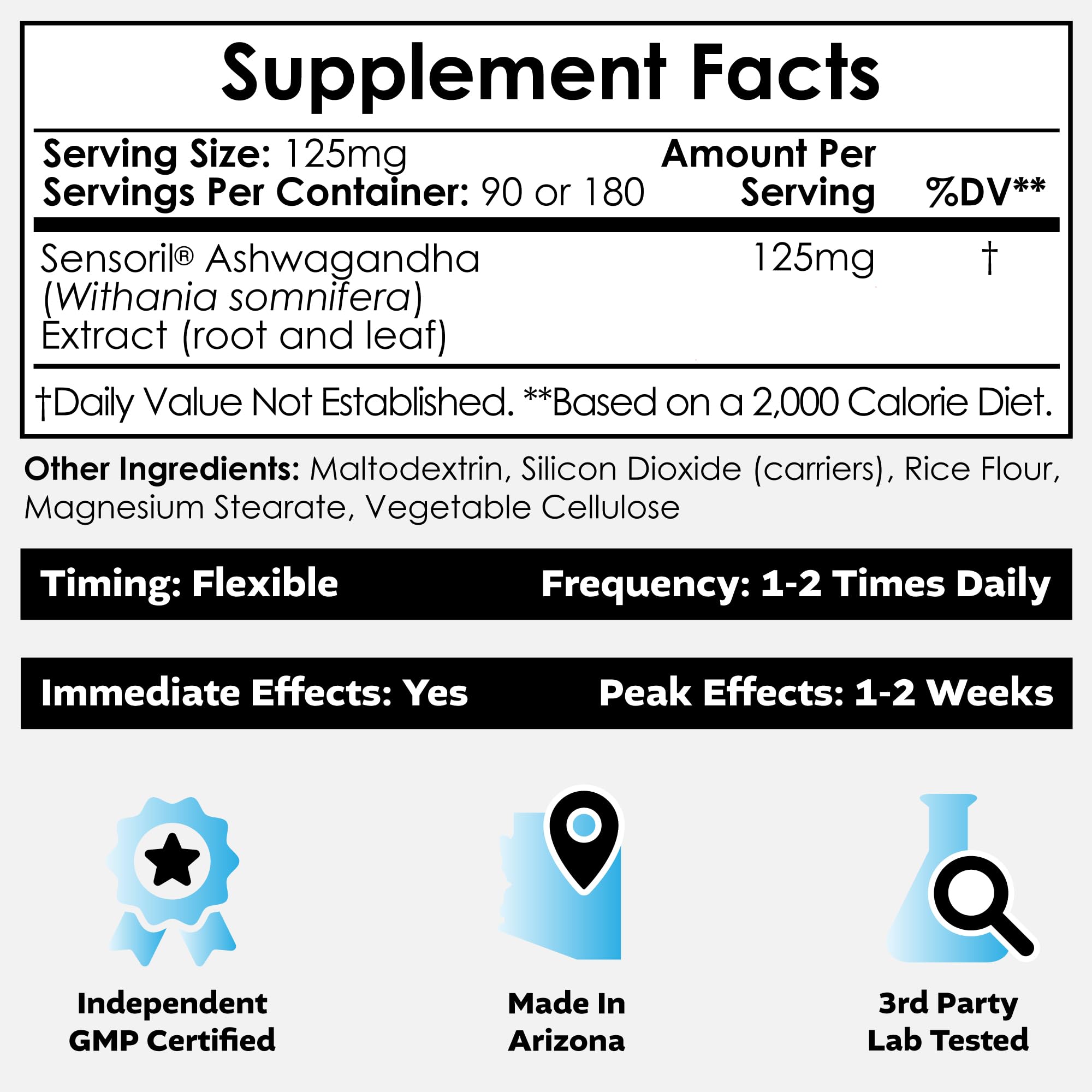 Nootropics Depot Sensoril Ashwagandha, cápsulas cercanas, uso diario para bienestar general.