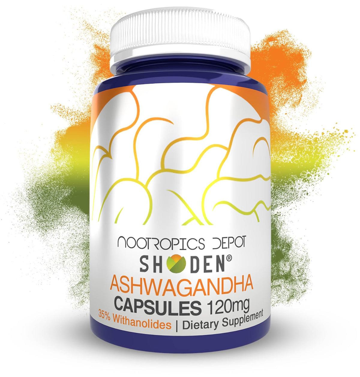Nootropics Depot Shoden Ashwagandha cápsulas en bote para calma diaria
