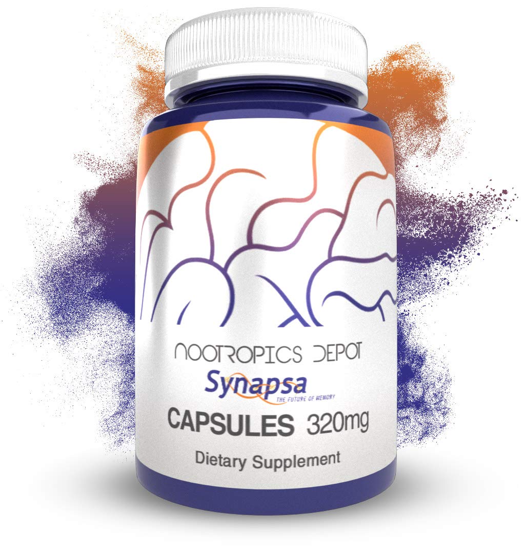 Nootropics Depot Synapsa Bacopa en cápsulas dentro de una botella para claridad mental
