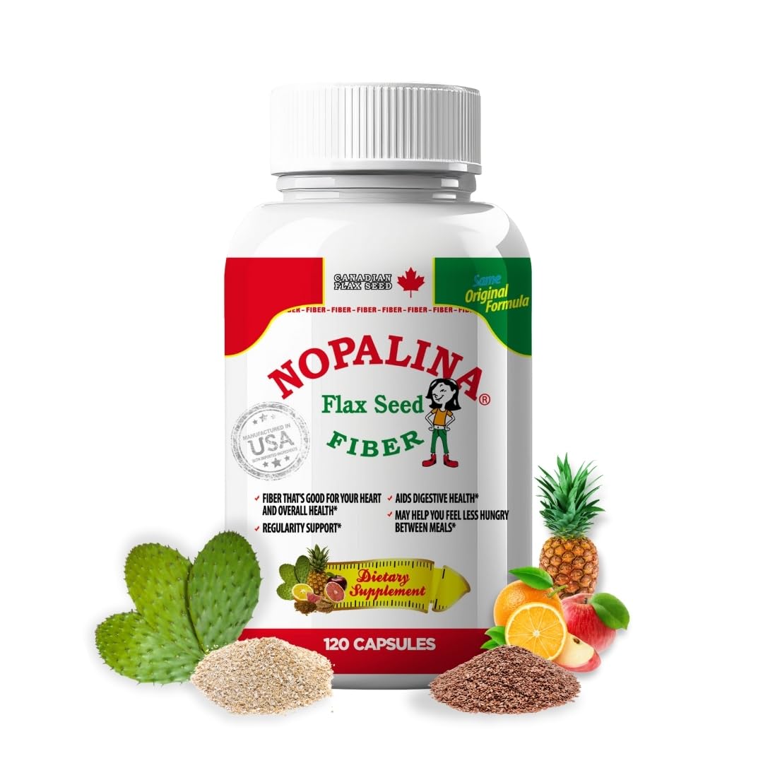 Nopalina cápsulas de fibra en envase, apoyo a la salud digestiva diaria.