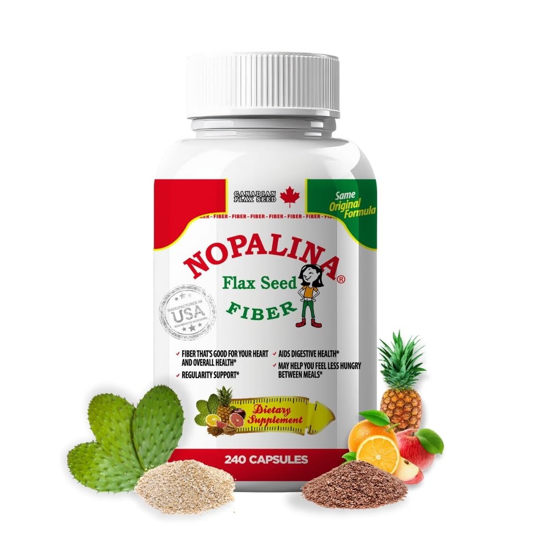 Nopalina cápsulas de linaza, frente del frasco, ideal para la rutina diaria.