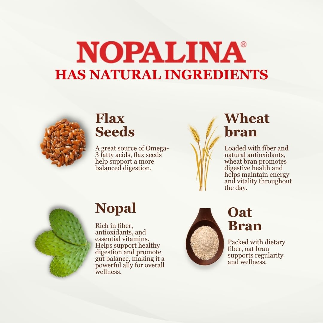 Nopalina con linaza y psyllium; fibra natural para la regularidad.
