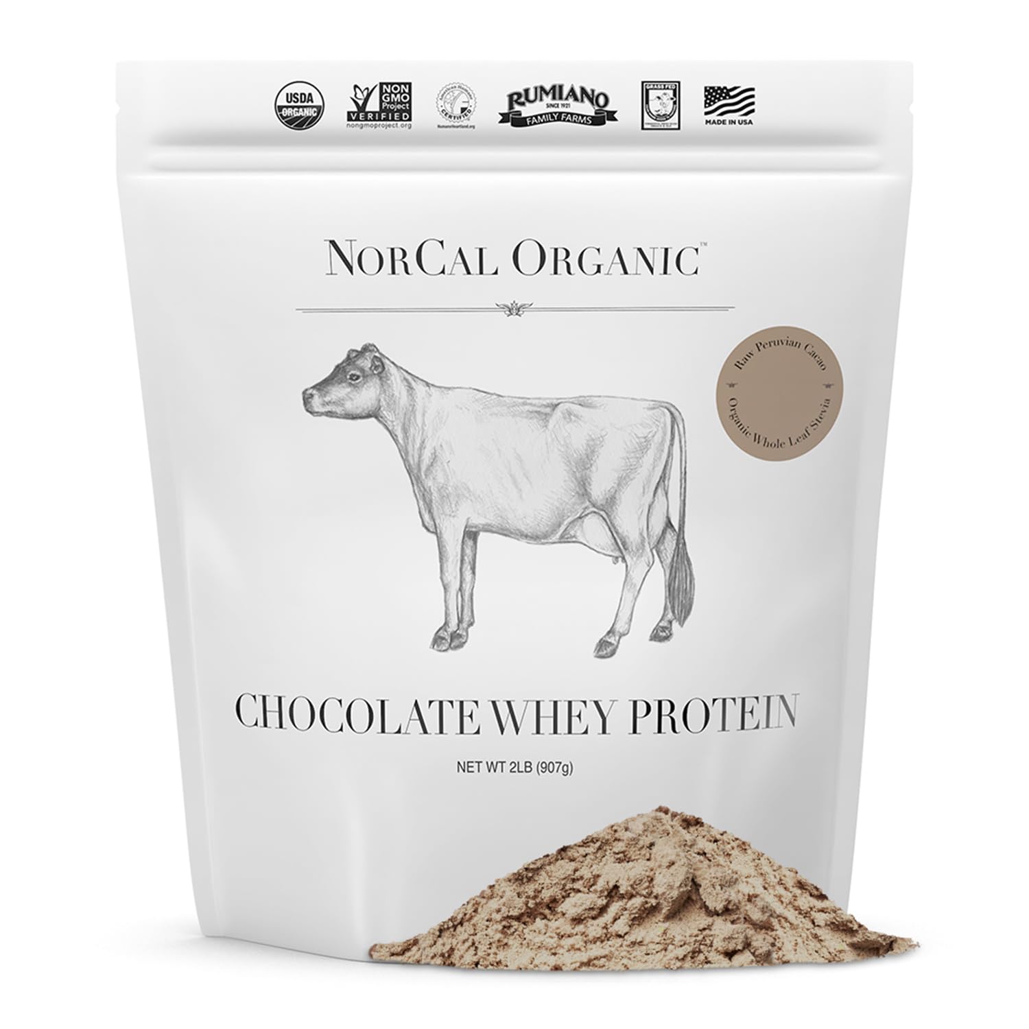NorCal Organic Proteína de suero chocolate, envase 32 oz, ideal para recuperación muscular