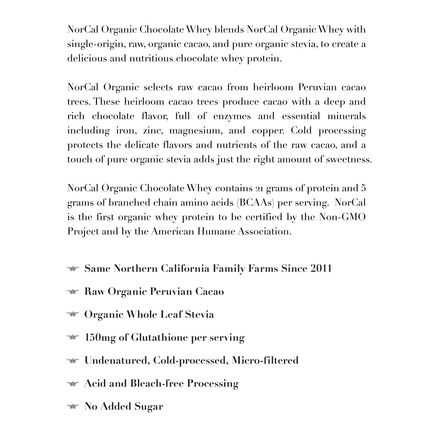 NorCal Organic proteina de suero chocolate, ingredientes naturales y simples