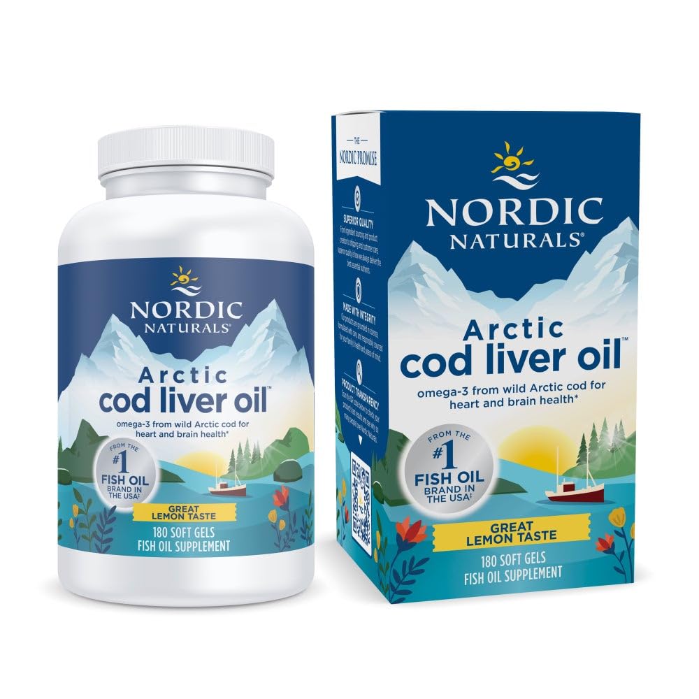 Nordic Naturals Aceite Higado Bacalao Artico Limon Botella: apoyo omega-3 para salud cardiaca y cerebral.