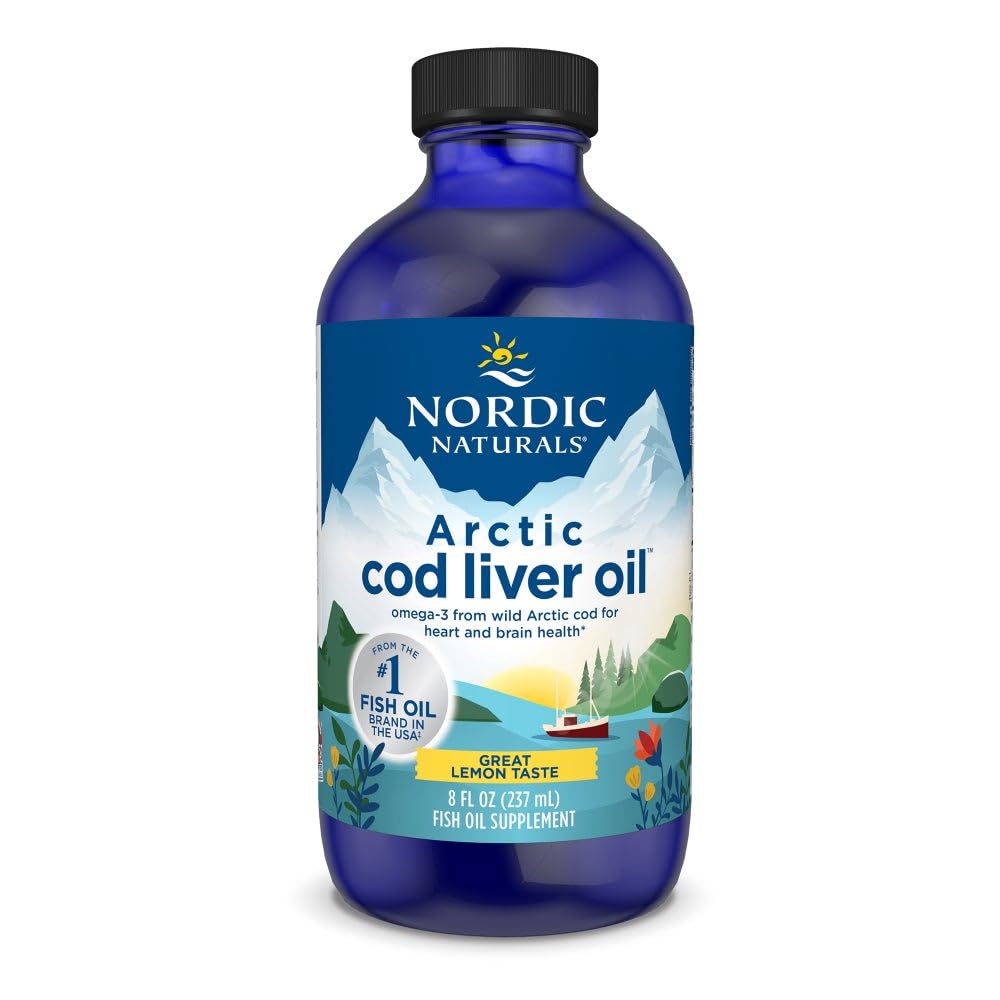 Nordic Naturals Aceite de Bacalao Ártico limón en botella, sabor suave para uso diario