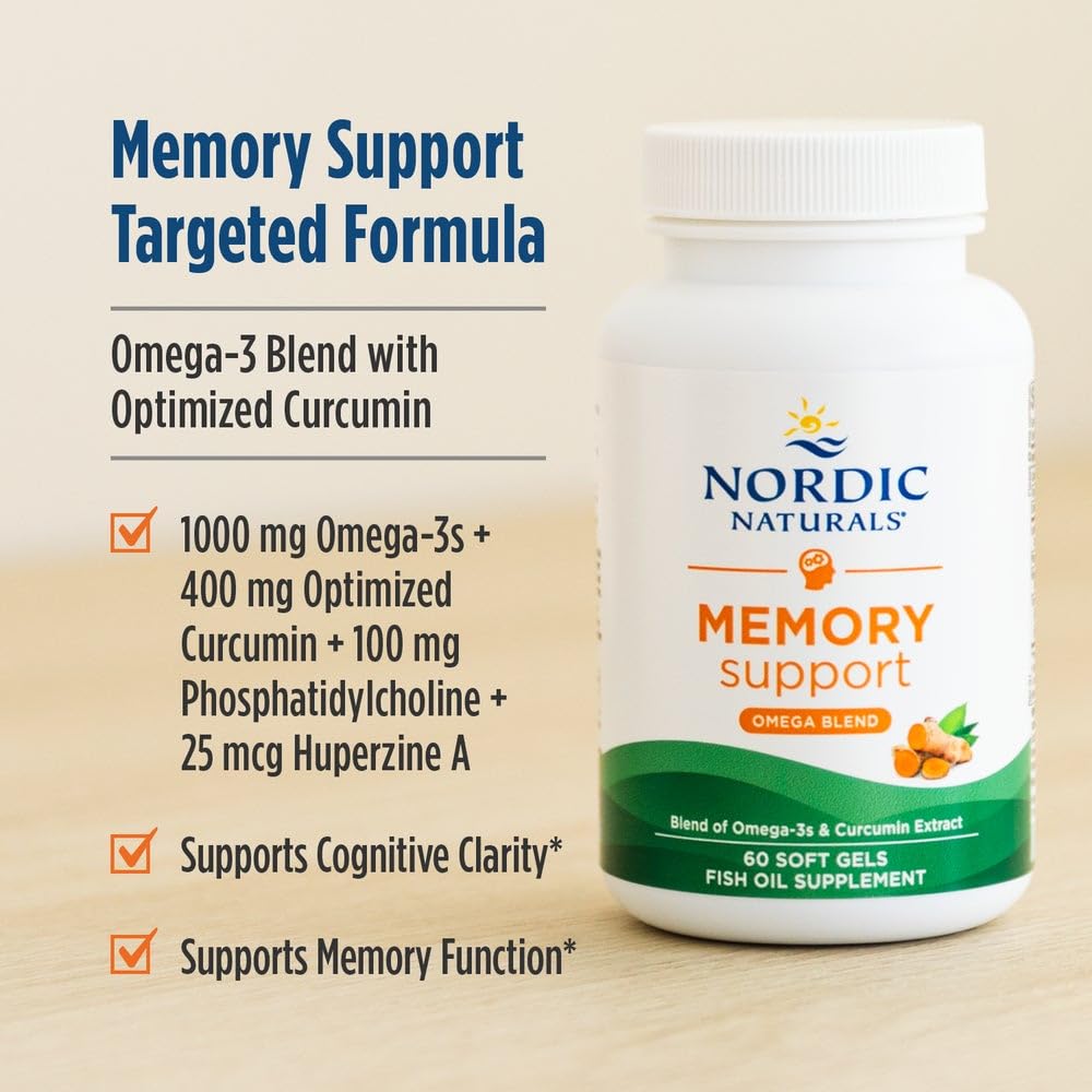 Nordic Naturals Apoyo Memoria Curcumina, etiqueta de ingredientes, contiene huperzina para enfoque