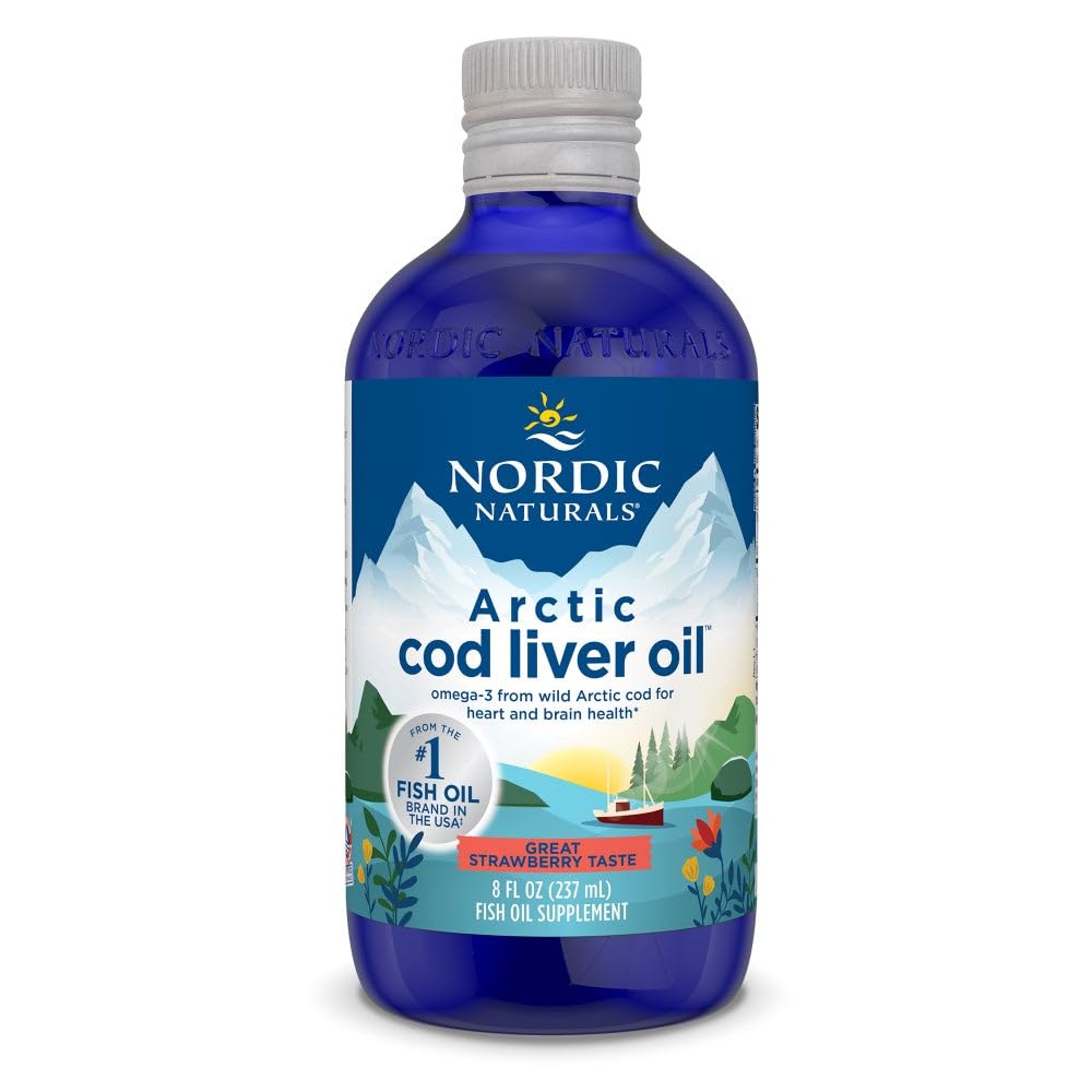 Nordic Naturals Arctic Cod Liver Oil Strawberry, botella con sabor a fresa para uso diario