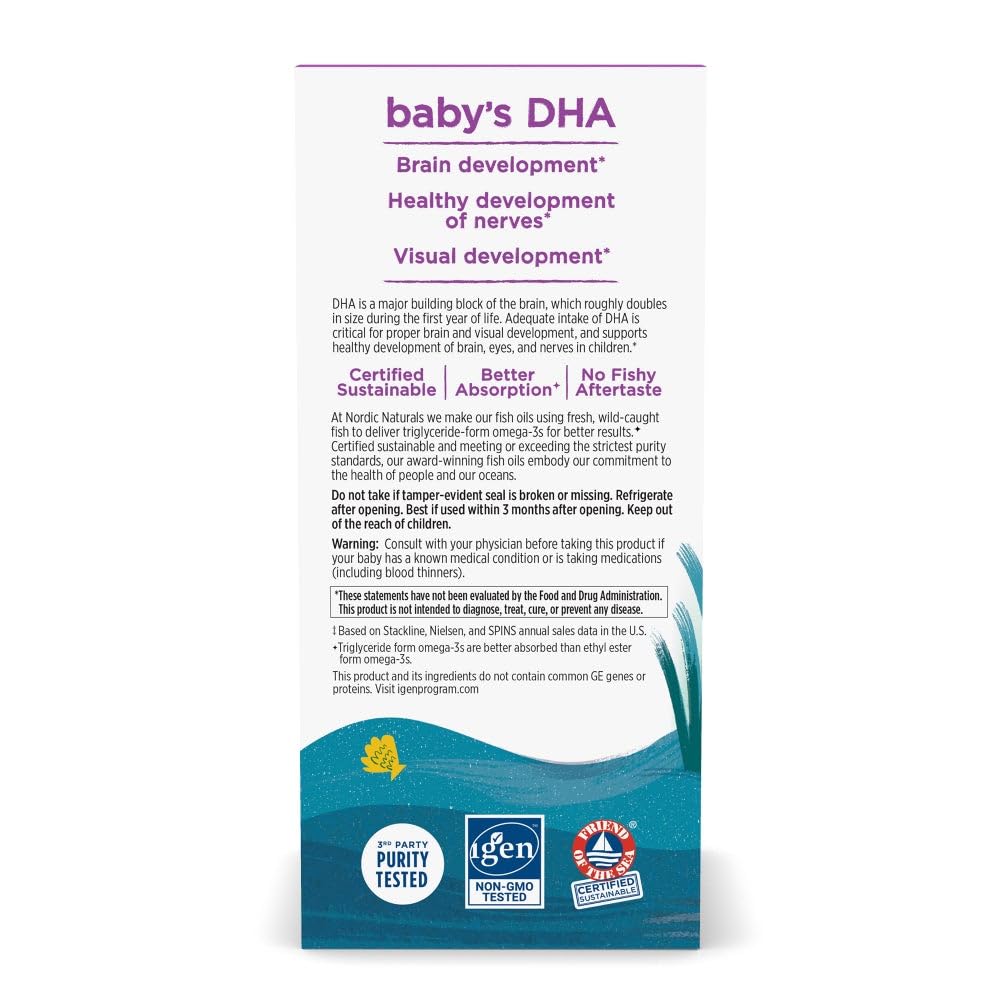 Etiqueta de Nordic Naturals Baby’s DHA destaca pureza y no-OGM