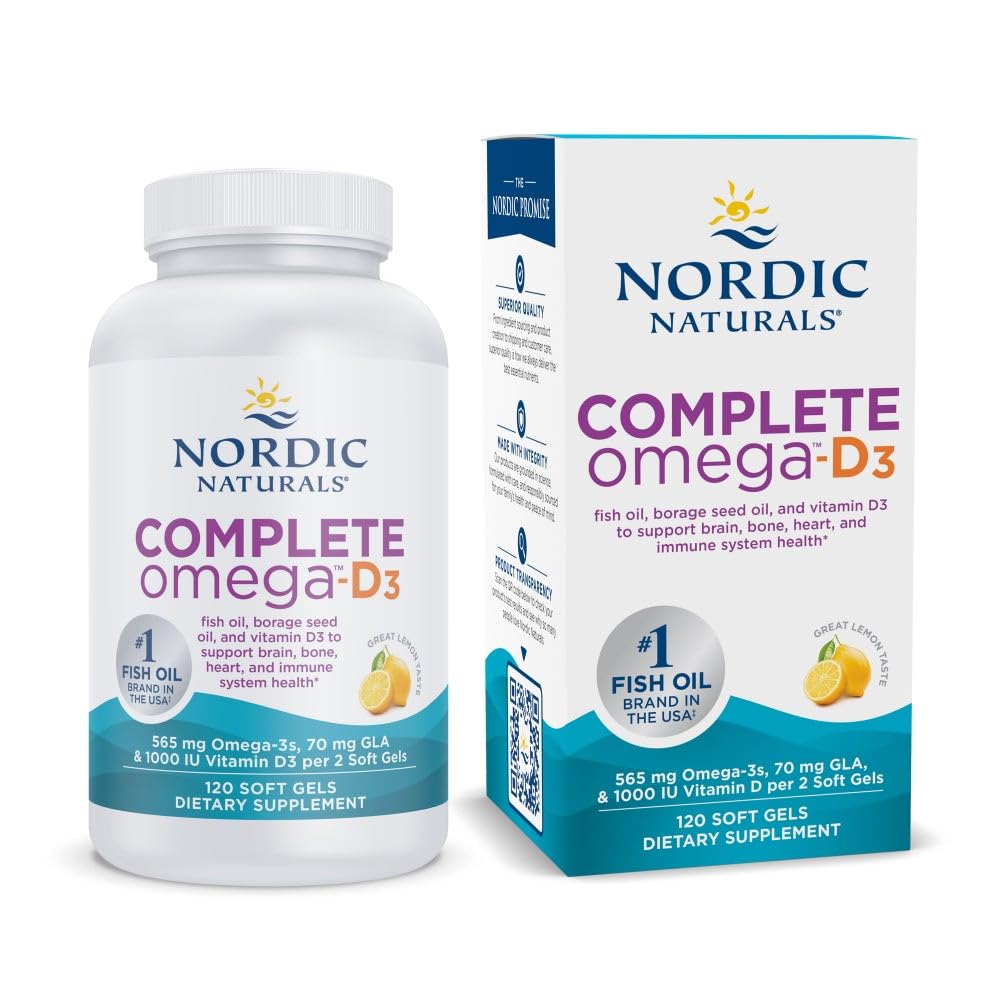 Nordic Naturals Complete Omega-D3 limón botella para apoyo general de bienestar.