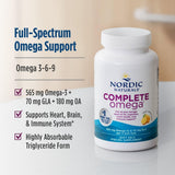 Etiqueta destacada de Nordic Naturals Complete Omega con información de origen y sabor.