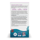 Dorso del envase destaca omega-3 y GLA para bienestar general infantil.