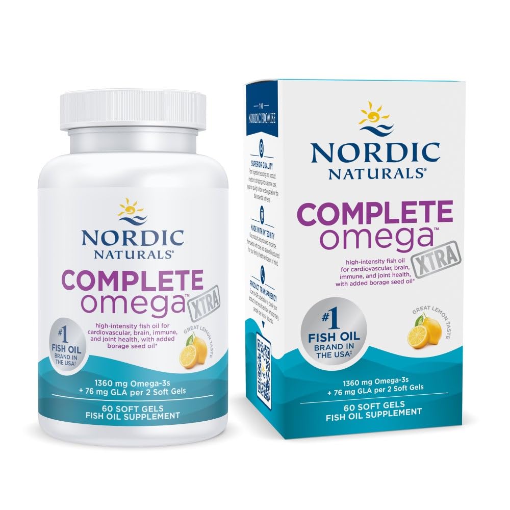 Nordic Naturals Complete Omega Xtra: botella con limón, sabor cítrico para tomar diariamente.