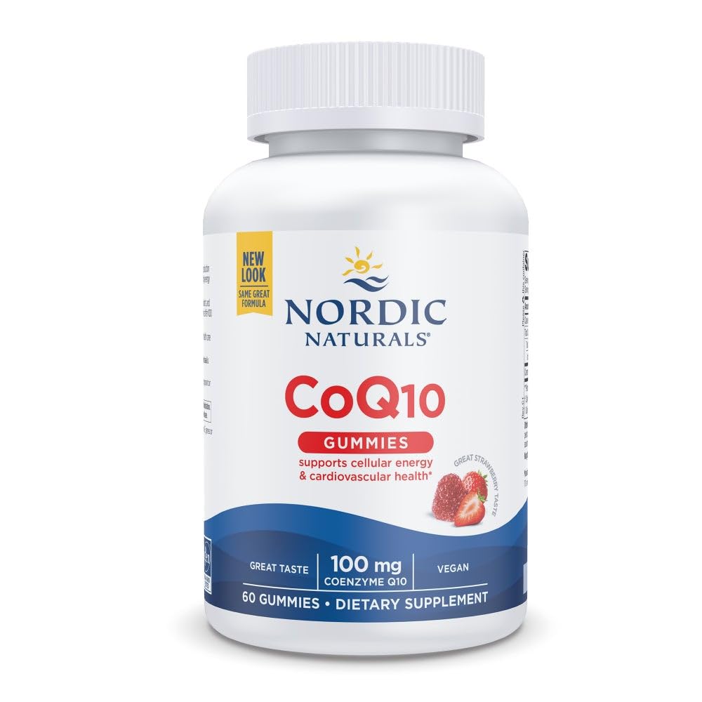 Nordic Naturals CoQ10 gomitas fresa – presentación atractiva para energía diaria.