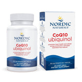 Nordic Naturals CoQ10 Ubiquinol en caja, destacando pureza para uso diario