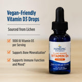 Envase compacto de Nordic Naturals D3 de 1 oz, práctico para viajar.
