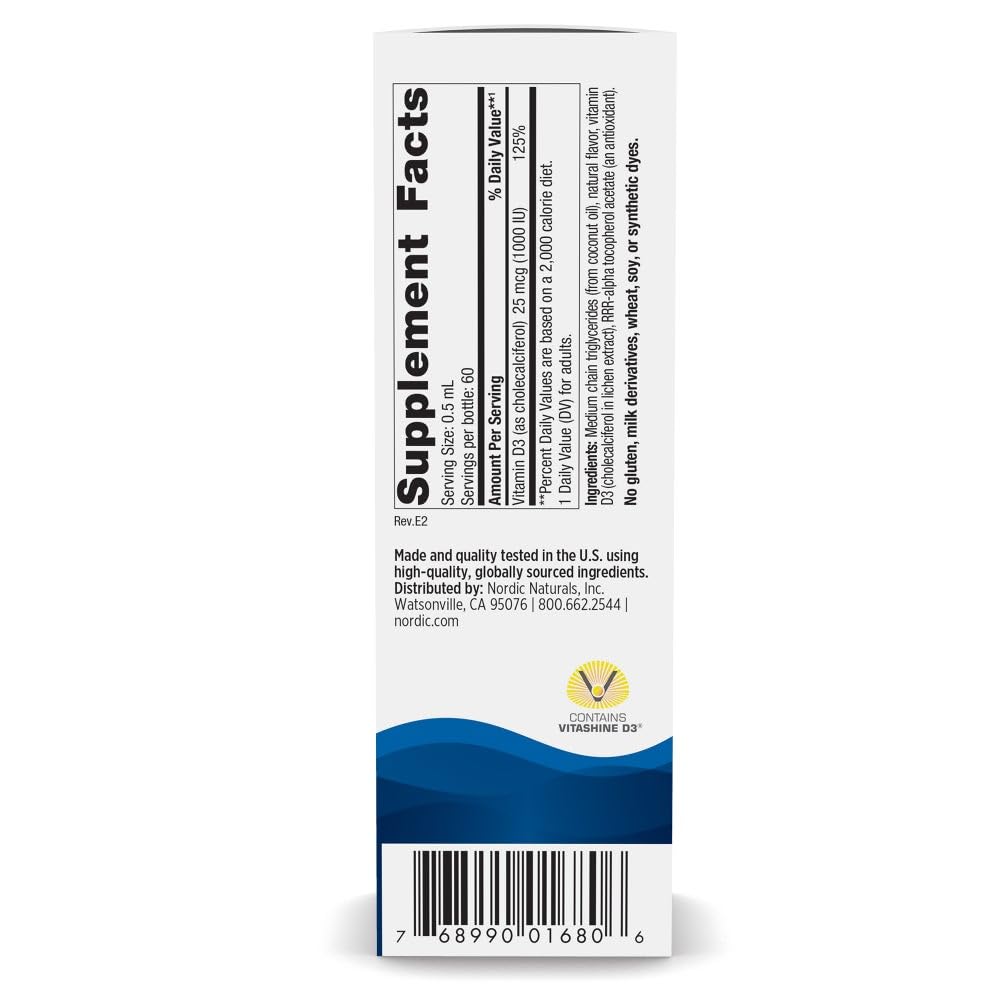 Nordic Naturals D3 en gotas, fórmula vegana para absorción eficiente y uso diario.