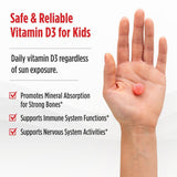 Frasco Nordic Naturals D3 para niños, etiqueta clara, dosis diaria fácil.