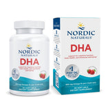 Nordic Naturals DHA fresa, botella frontal, apoyo a la memoria.