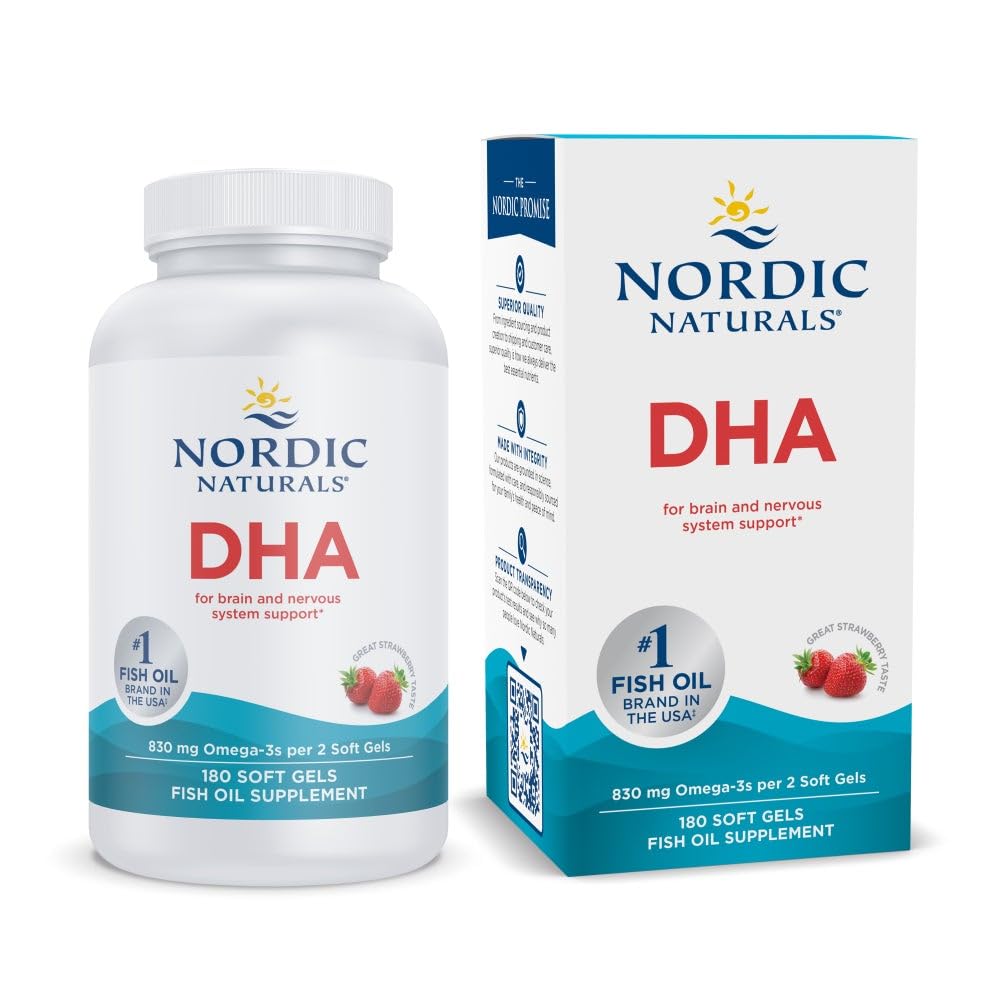 Nordic Naturals DHA fresa, cápsulas blandas, apoyo diario a la memoria y concentración.