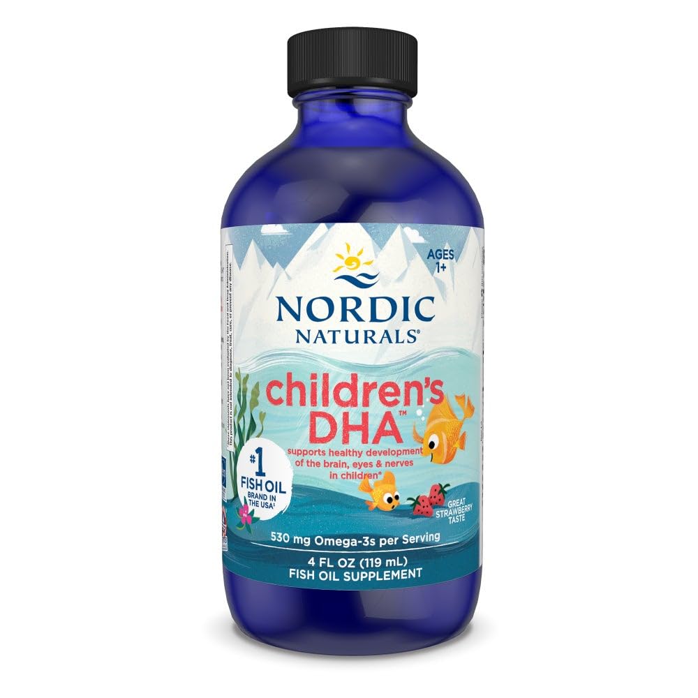 Nordic Naturals DHA Infantil en botella, sabor fresa, ideal para niños.