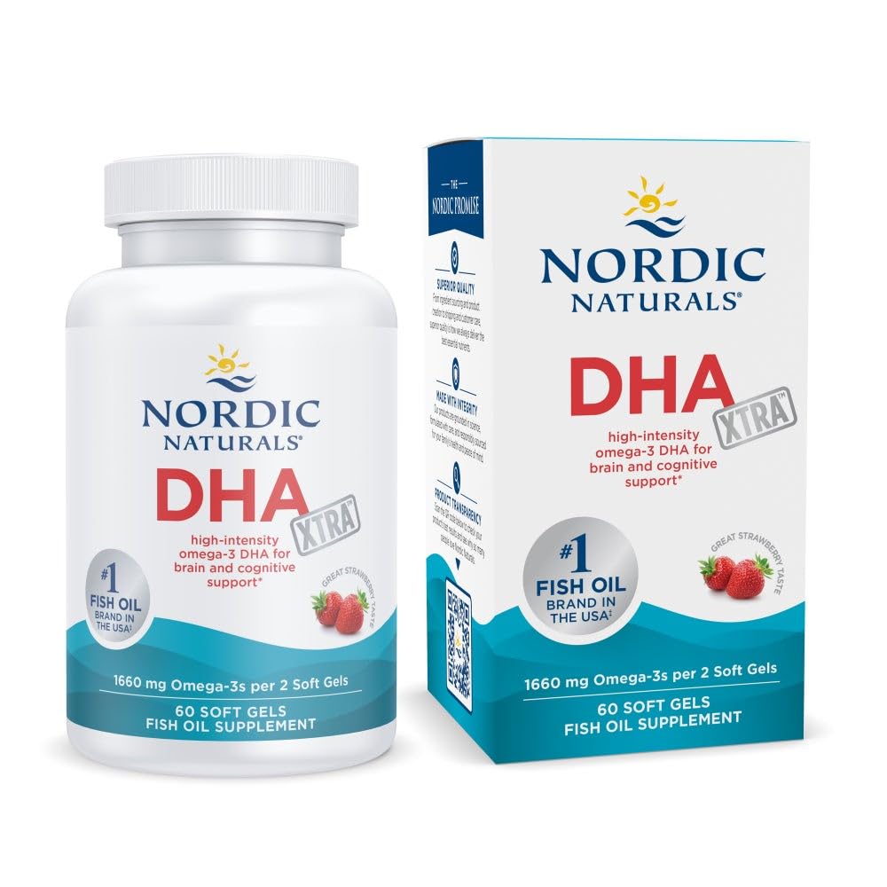 Nordic Naturals DHA Xtra: botella con cápsulas listas para uso diario.
